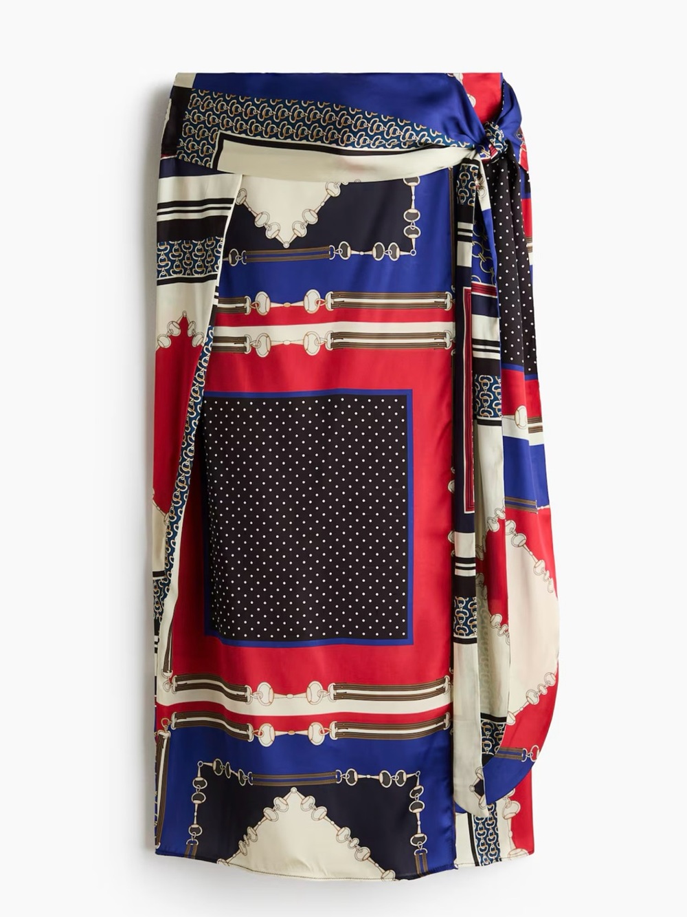 H&M Red, Blue & Cream Printed Wrap Skirt